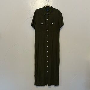 Vintage Studio Linen Blend Green Maxi Dress 12